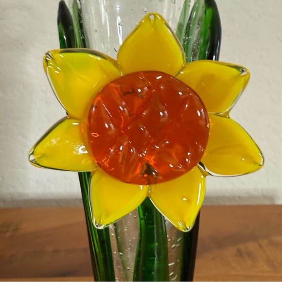 Vintage Celebration Hand Blown Art Glass Vase With Sunflower B3B - Picture 2 of 11
